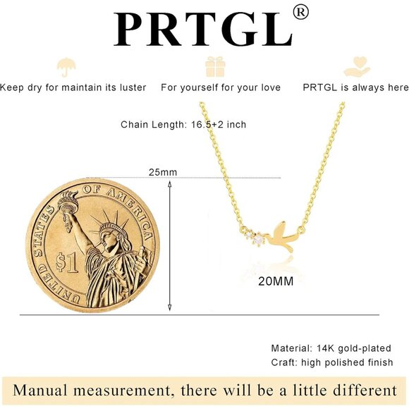 Gold Bird Pendant Necklace with Crystal for Women Minimalist Dainty Jewelry Gift - Picture 7 of 8